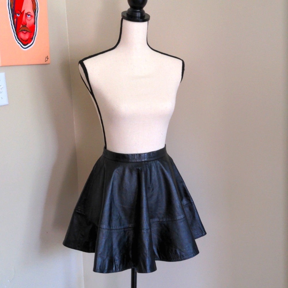 ASOS Genuine Black Leather Circle Skirt - 4